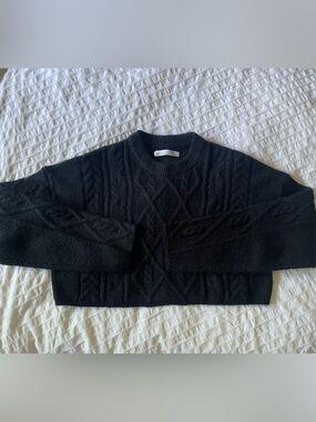 OAK + FORT Black Cable Knit Crew Sweater size small